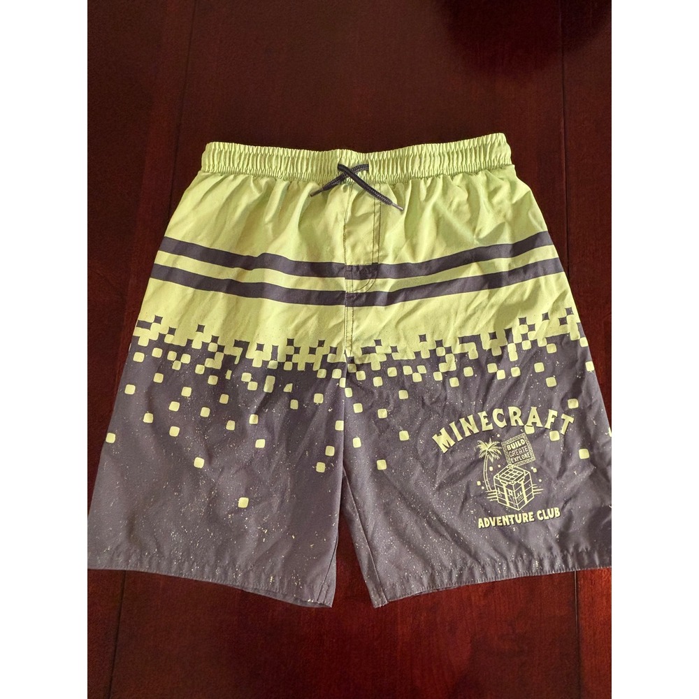 Minecraft Boys Swim Trunks Size 14/16 Adventure Club Green Grey Board Shorts